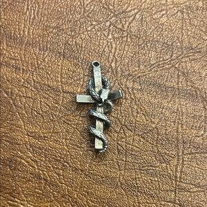 Silver Cross Pendant with Snake Design